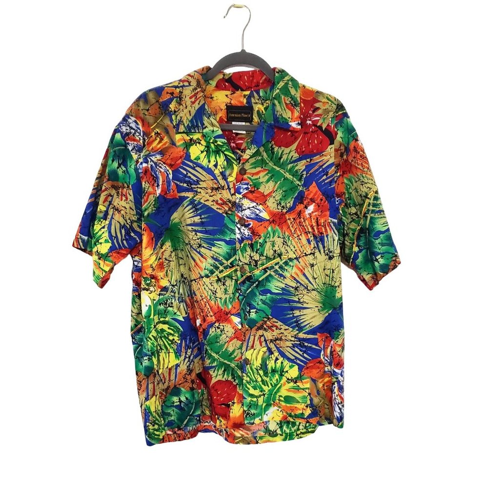 Hawaiian Flavor Short Sleeve Hawaii Tropical Floral Bright Colors USA Sz XL